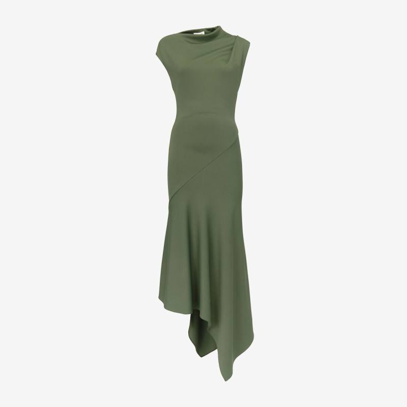 Alexander McQueen Women's Green Asymmetric Midi Dress - 14 (Viscose & Polyamide)
